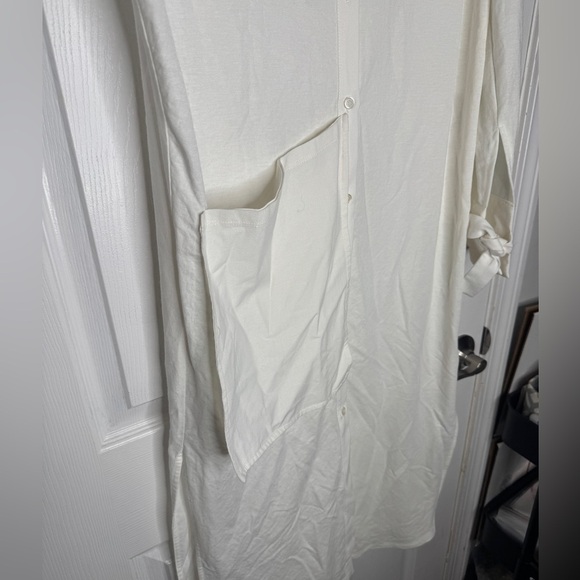 ZARA NWT Cream 100% Cotton Button Up Midi Dress Size Small Side Slits - Picture 6 of 13